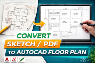 convert sketch or PDF to 2d autocad floor plan