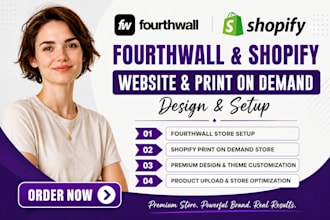 fourthwall website and shopify print on demand design, fourth wall store set up