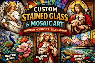 design custom stained glass art, mosaic, window panel and church stained glass