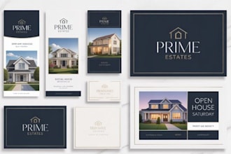 design a real estate logo, branding starter kit, social media banners and flyer