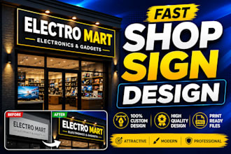 professional shop front banner, sign board, storefront signage and flex design
