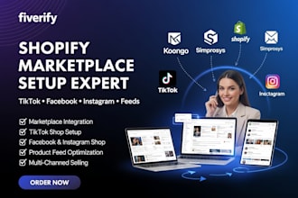 setup shopify marketplace koongo simprosys tiktok  facebook instagram website