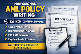 write aml policy, kyc cdd procedures, and compliance manuals