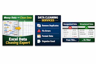 clean messy data, fix errors and prepare reports in excel