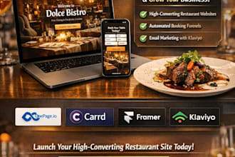 design resturant onepageio carrd framer website funnel booking integrate klaviyo