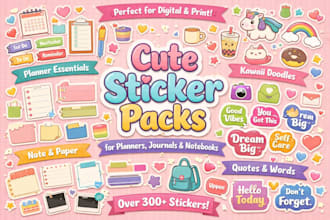 unique canva digital sticker packs for planner journal and note books