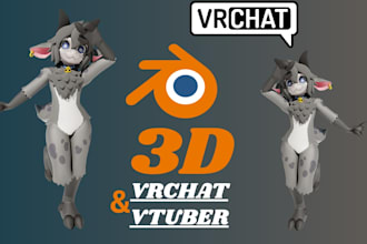 custom 3d furry vtuber model nsfw vrchat avatar unity 3d model pc quest vbridger