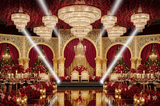 design 3d wedding concept design, 3d hall design, 3d event center with render