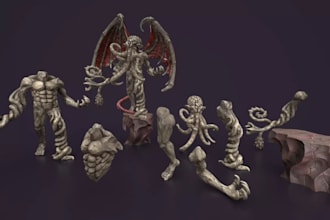 make 3d scp style creature,cosmic horror,alien monster,stylized props,stl statue