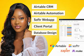 build airtable CRM, automation, softr web app, and client portal