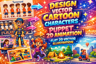 design vector cartoon characters puppet 2d animation flat 2d vector illustration