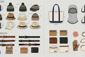 design accessories tech pack for belts hats backpack and fashion items