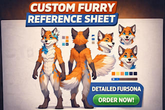 design a custom furry reference sheet for your fursona character
