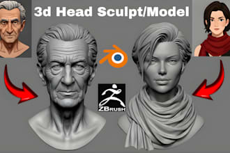 sculpt 3d head model, 3d face model 3d bust statue sculpture stl for 3d printing