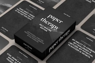 design affirmation card deck, self care, mindset, gratitude, box mockup rulebook