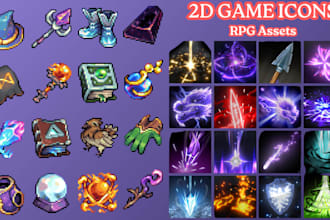 design 2d game icon, rpg skill icon, item icon, hand drawn art, ui assets, props