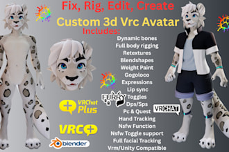 fix, edit, rig, create custom 3d sfw or nsfw furry avatar for vrchat and vtuber