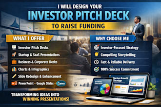 design a winning investor pitch deck for startup, business, corporate, saas
