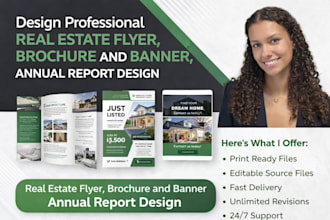 design professional real estate flyer, brochure and banner, annual report design