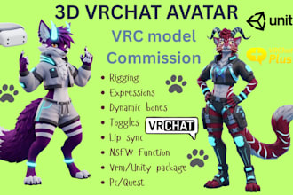 vrchat furry avatar full body tracking oc furry nsfw avatar fursona 3d vrc model