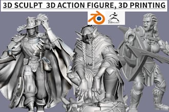 sculpt 3d action figures, 3d creatures, miniatures, anime 3d model for printing