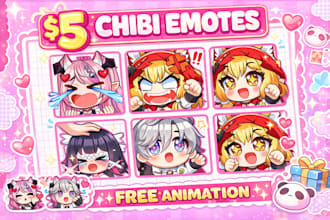 draw custom chibi twitch emotes and animated emotes for streamers and vtubers