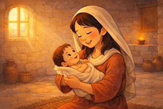 do whimsical watercolour bible themed christian  storybook illustration
