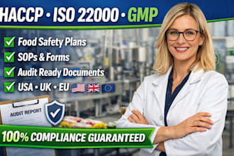 create haccp plan, iso 22000, gmp, food safety documents for audit and co