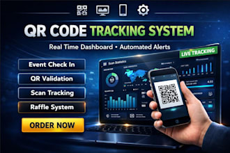 build qr code tracking system, real time dashboard, automated alerts for events