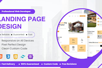 design a responsive landing page using HTML, CSS, tailwindcss, and javascript