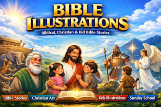 design bible themed illustration, biblical, christian bible story, kid bible