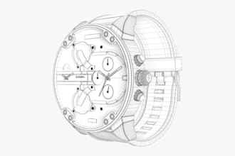 create 3d wristwatch cad design, technical drawing and watch tech pack