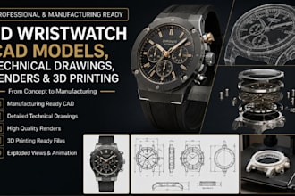 3d wristwatch cad model technical drawings 3d printing jewelry dfm and animation