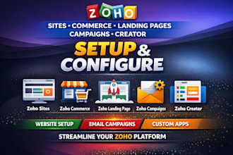 setup zoho sites, zoho commerce, zoho landing page, zoho campaigns, zoho creator