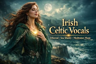 sing irish celtic vocals, sea shanty, ethereal vocals, and meditation music