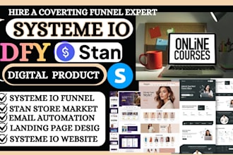 design systeme io landing page systeme io funnel, stan store marketing stanstore