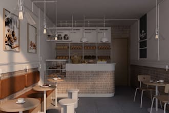 design restaurant, cafe, coffee shop interior with realistic 3d rendering