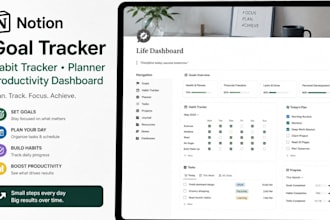 design a notion goal tracker habit tracker planner productivity dashboard