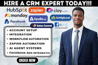 setup CRM integration and automation in hubspot, pipedrive, gohighlevel, monday