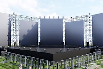 rebuild 3d outdoor stage,cgi musical stage render, outdoor concert hall relayout