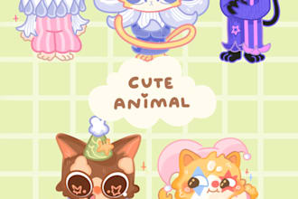 do cute animal illustrations for stickers or clip art