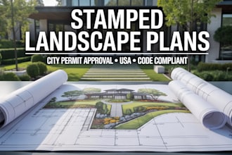stamp US landscape drawing plans for city permits approval