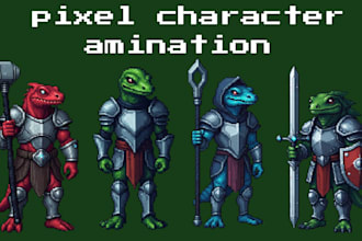 do 8bit 16bit pixel art animation sprite sheet pixel character 2d game assets