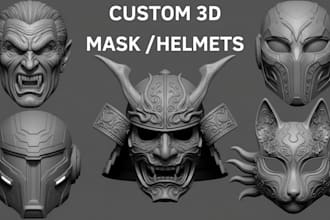 sculpt custom 3d cosplay helmet oni samurai mask stl file for 3d printing
