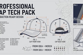 create a professional cap tech pack for production and manufacturing