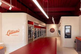 design 3d laundromat design, laundry shop interior, quick wash, laundry center