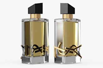 luxury 3d perfume bottle, packaging, label and brand logo