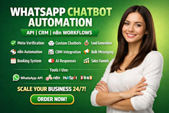 whatsapp api, whatsapp chatbot, n8n automation crm integration meta verification