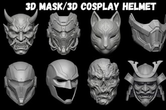 sculpt 3d mask, 3d helmet cosplay armor model oni anime mask stl for 3d printing