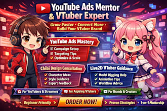 design youtube ads mentor rig cute chibi live2d vtuber model consultant